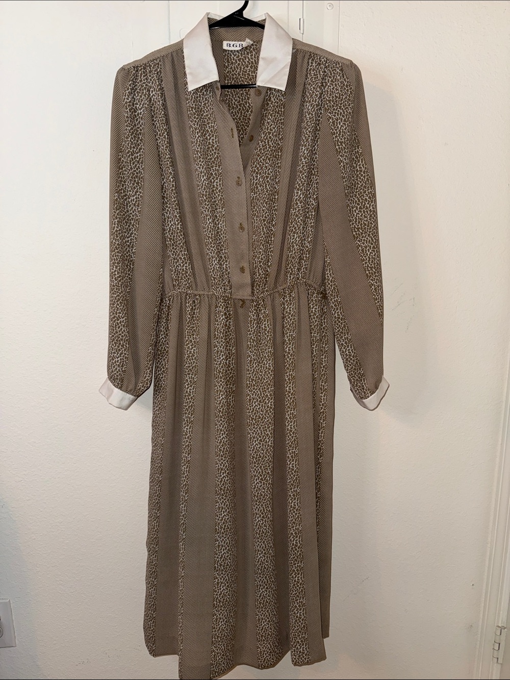 B.G.B +. Original Taupe Long-Sleeve Shirt Dress with Contrast Collar